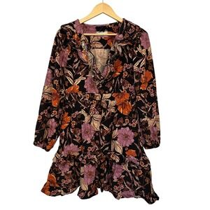 Pilcro Corduroy Floral Mini Dress Womens Medium Black Orange Ruffle Boho